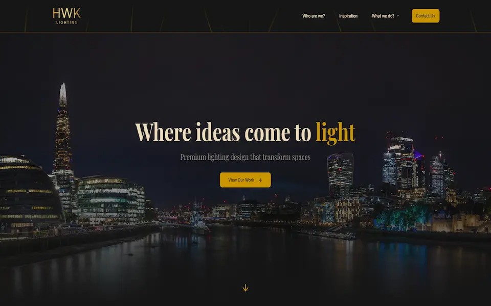 A website preview of HWK Lighting